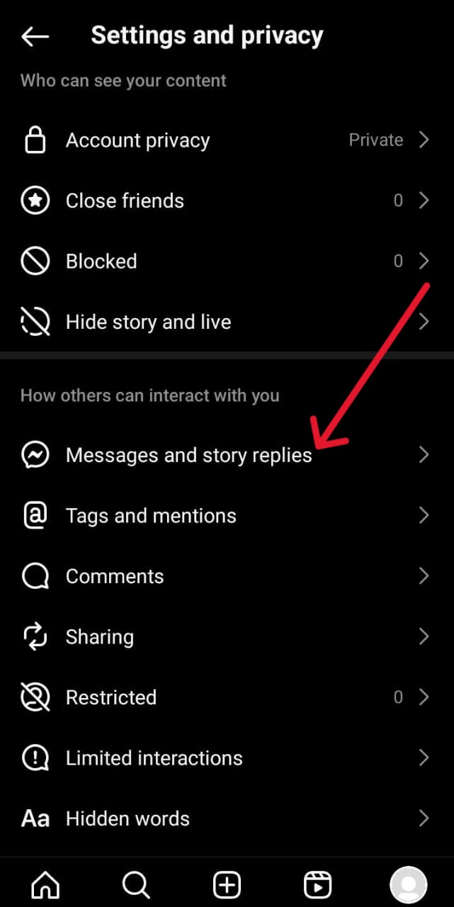 Click On Messages and story replies Click On Messages and story replies