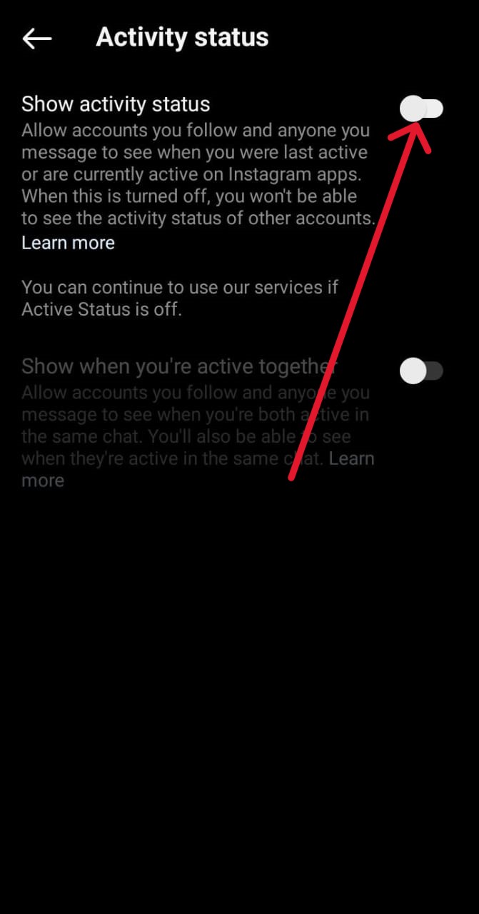 Click On Show Activity Status Click On Show Activity Status